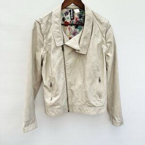 Desigual Faux Leather Biker Jacket Removable Sleeves And Collar Embroidered XL